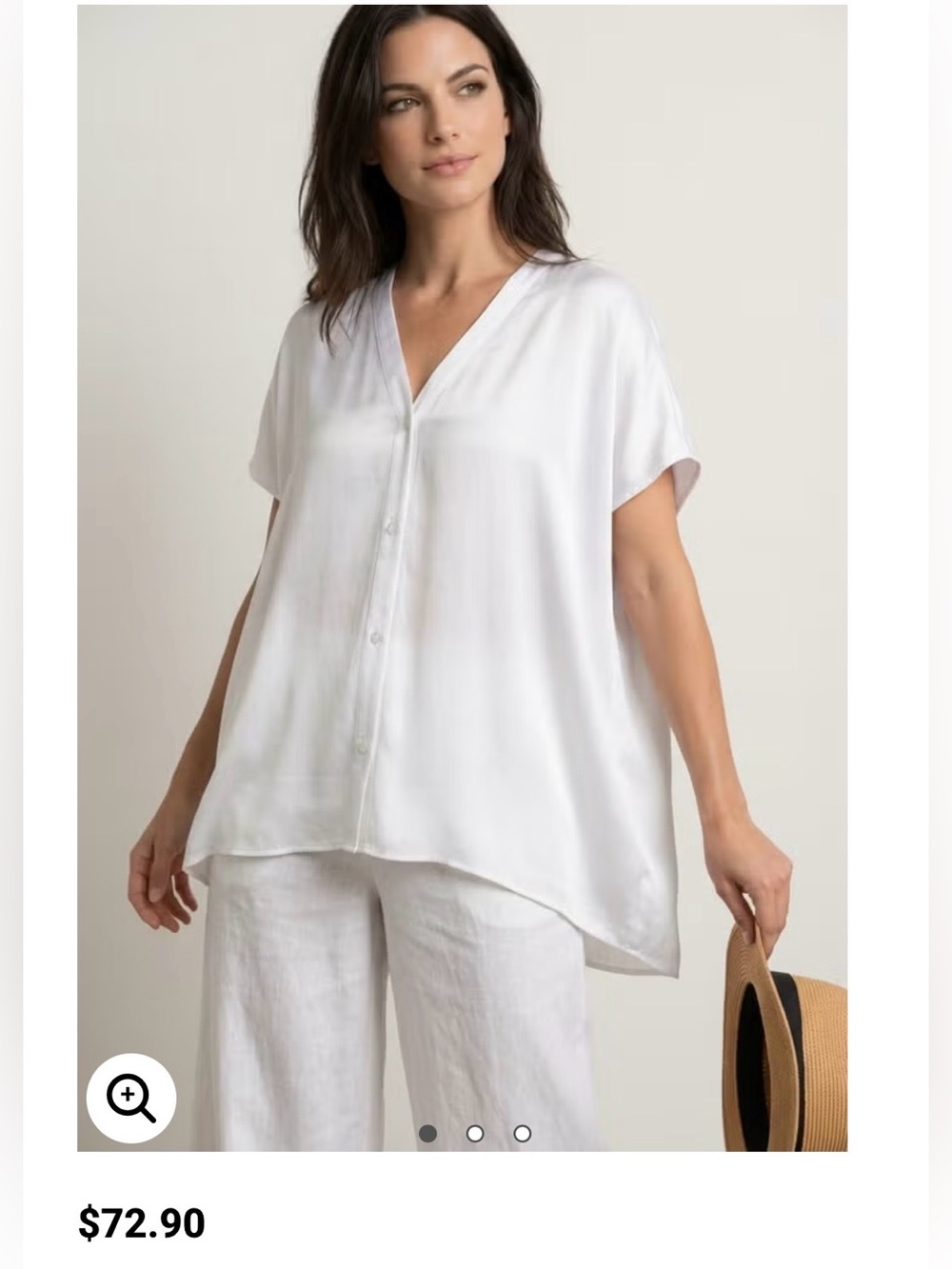 ellos White Button-Front V-Neck Short Sleeve Top